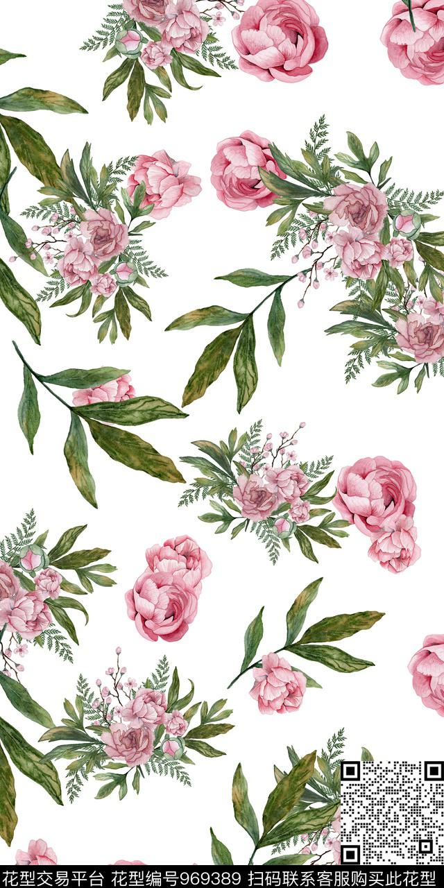 黑底花卉小碎花手绘花卉数码印花华亿平台下载（图片编号: 969389） - 瓦栏（Walan）