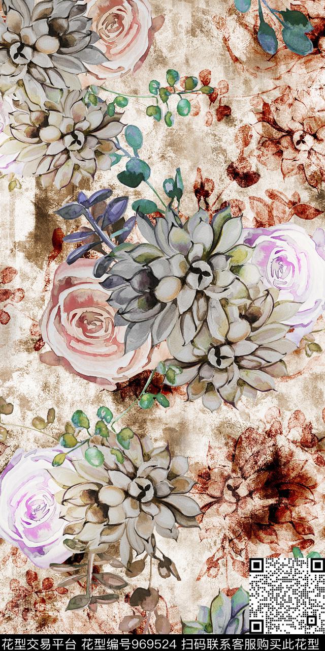 数码华亿平台花卉几何数码印花华亿平台下载（图片编号: 969524） - 瓦栏（Walan）