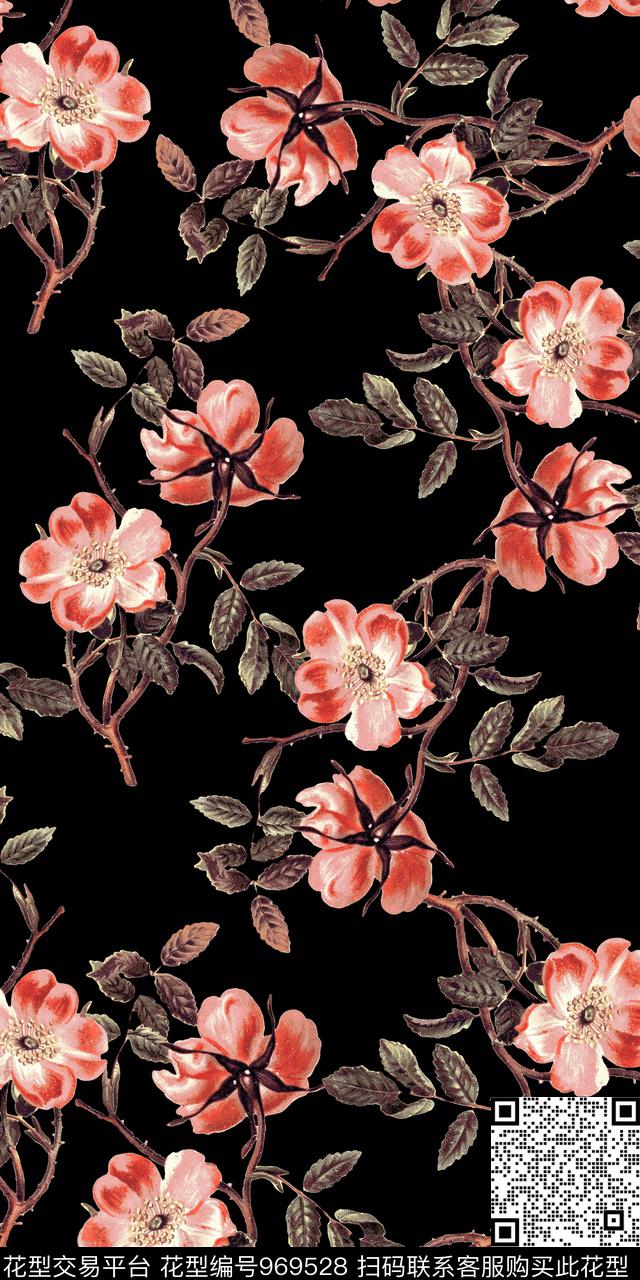 水彩花卉数码华亿平台满版散花数码印花华亿平台下载（图片编号: 969528） - 瓦栏（Walan）
