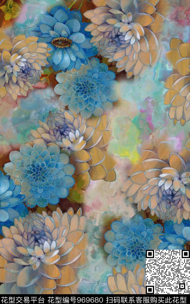 数码华亿平台抽象花卉数码印花华亿平台下载（图片编号: 969680） - 瓦栏（Walan）