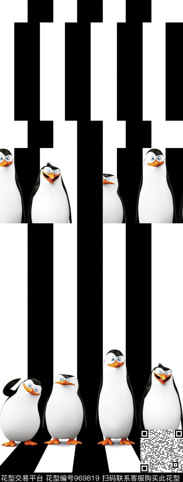 条纹卡通动物企鹅数码印花华亿平台下载（图片编号: 969819） - 瓦栏（Walan）