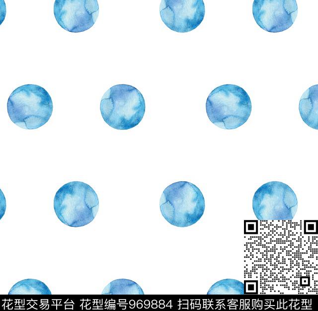 波点清爽底花卉蓝色数码印花华亿平台下载（图片编号: 969884） - 瓦栏（Walan）