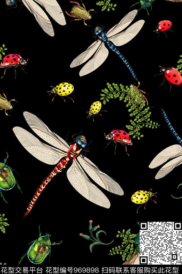 昆虫植物瓢虫数码印花华亿平台下载（图片编号: 969898） - 瓦栏（Walan）