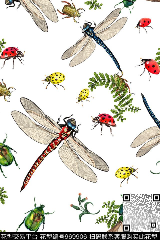 昆虫植物瓢虫数码印花华亿平台下载（图片编号: 969906） - 瓦栏（Walan）