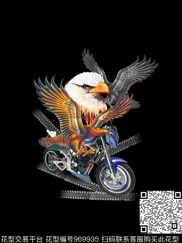 男T老鹰摩托车数码印花华亿平台下载（图片编号: 969935） - 瓦栏（Walan）