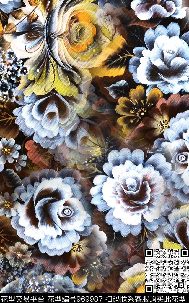 数码华亿平台花卉大牌风数码印花华亿平台下载（图片编号: 969987） - 瓦栏（Walan）