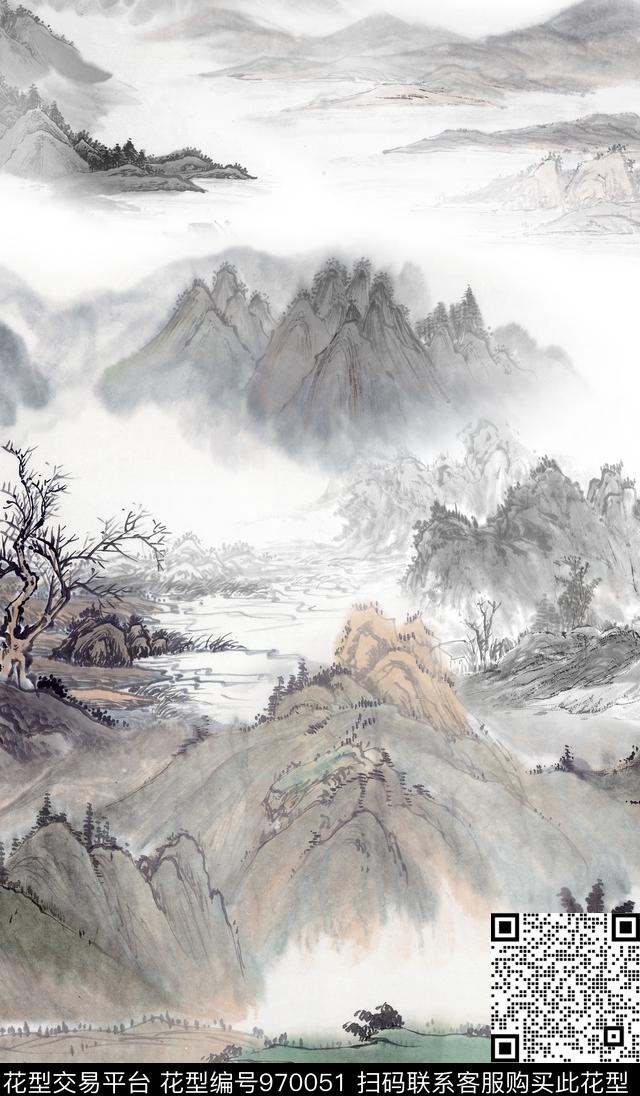 数码华亿平台3D立体水墨风数码印花华亿平台下载（图片编号: 970051） - 瓦栏（Walan）