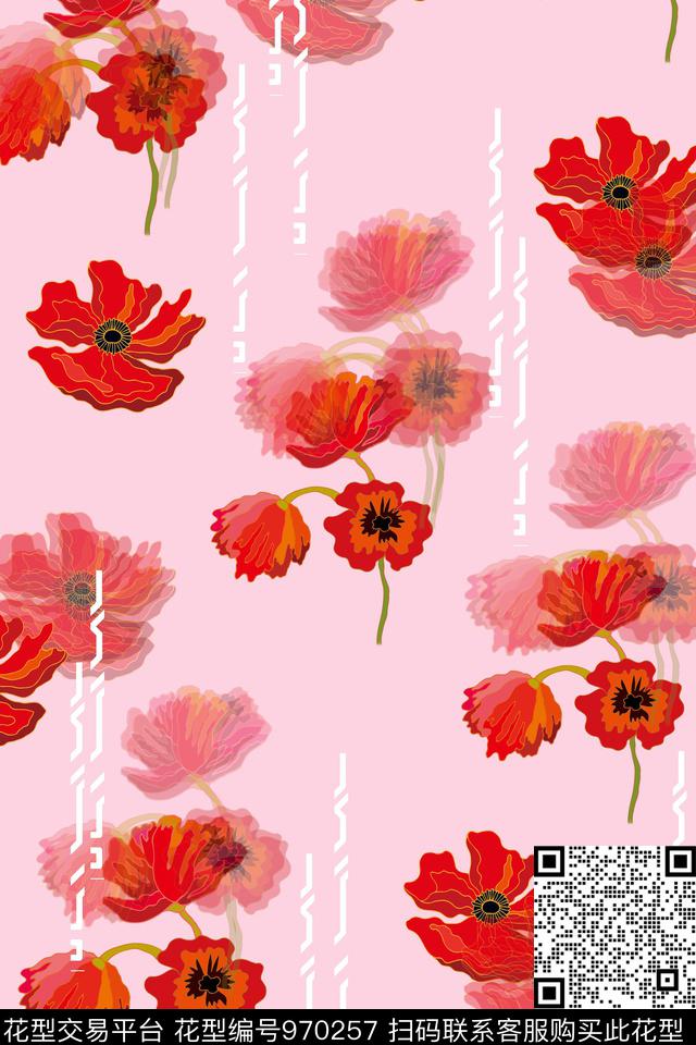 数码华亿平台黑底花卉抽象数码印花华亿平台下载（图片编号: 970257） - 瓦栏（Walan）