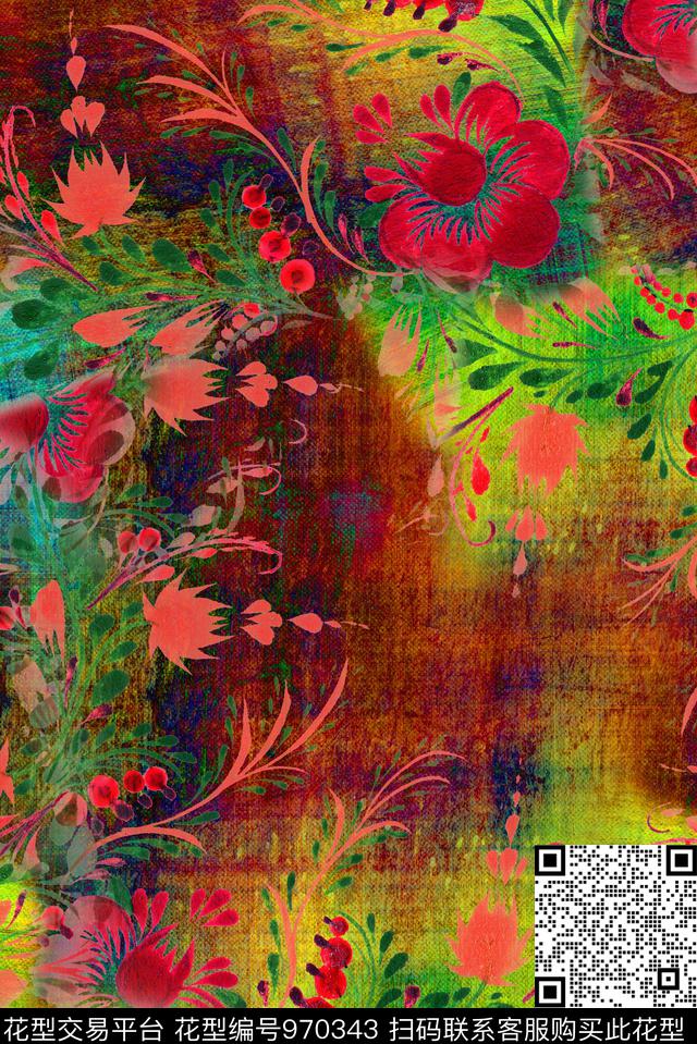 数码华亿平台花卉复古数码印花华亿平台下载（图片编号: 970343） - 瓦栏（Walan）