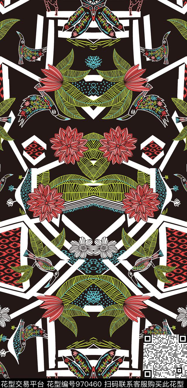 素雅抽象花卉传统印花华亿平台下载（图片编号: 970460） - 瓦栏（Walan）