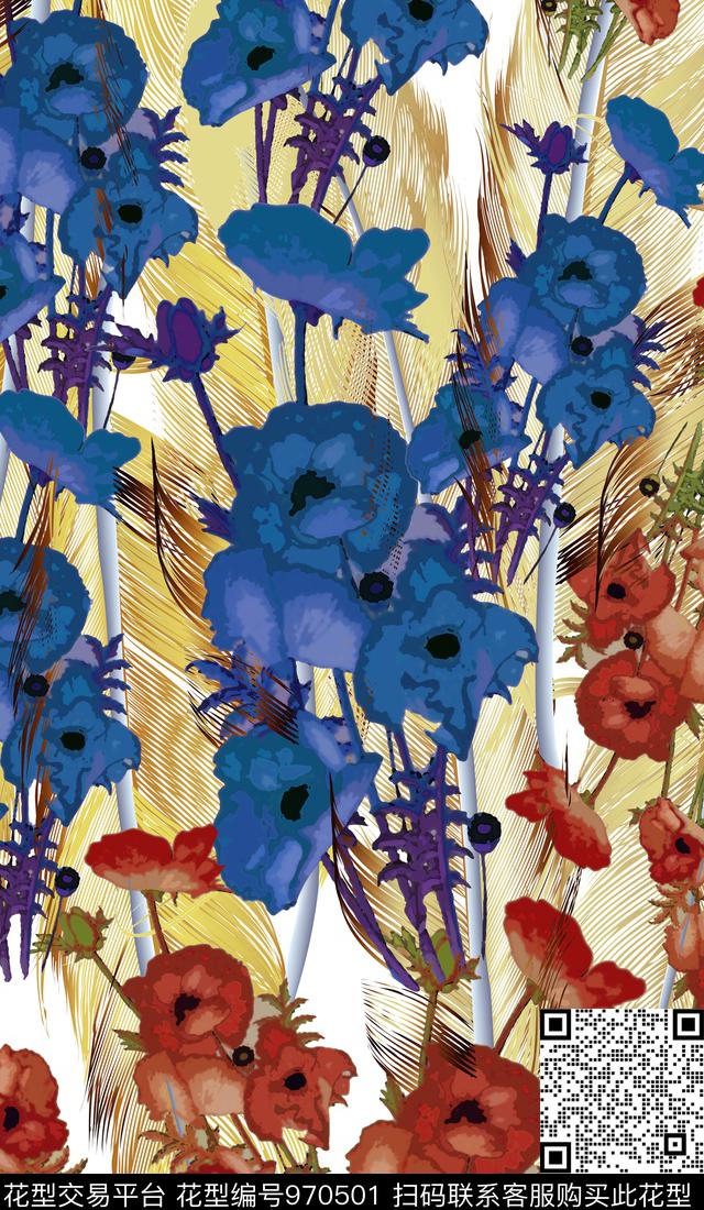 数码华亿平台羽毛花卉数码印花华亿平台下载（图片编号: 970501） - 瓦栏（Walan）