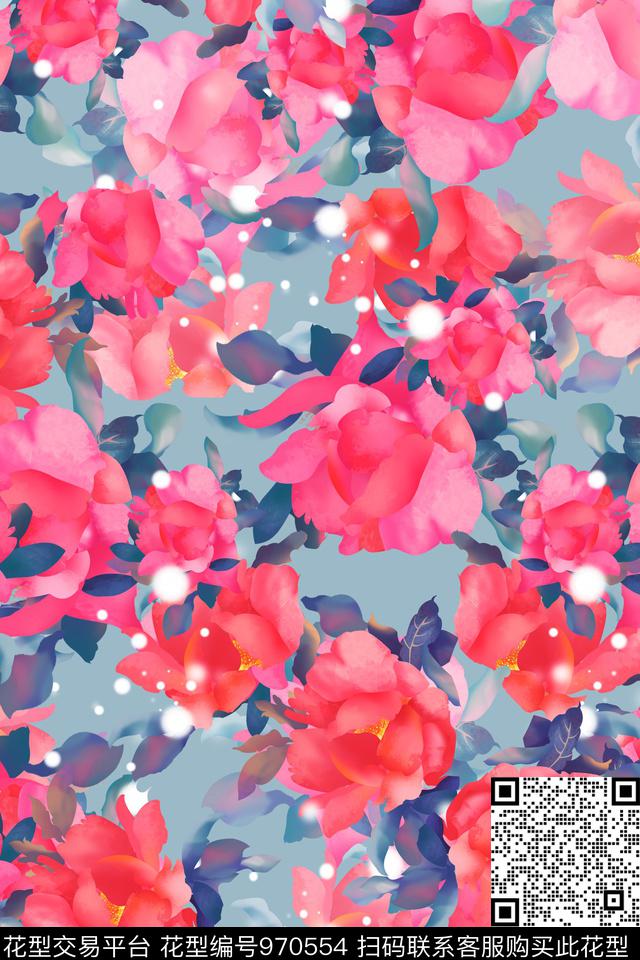 数码华亿平台大花花卉数码印花华亿平台下载（图片编号: 970554） - 瓦栏（Walan）