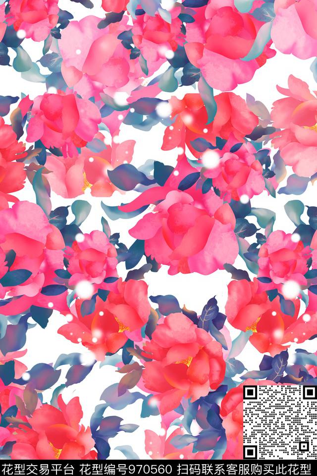 数码华亿平台大花花卉数码印花华亿平台下载（图片编号: 970560） - 瓦栏（Walan）