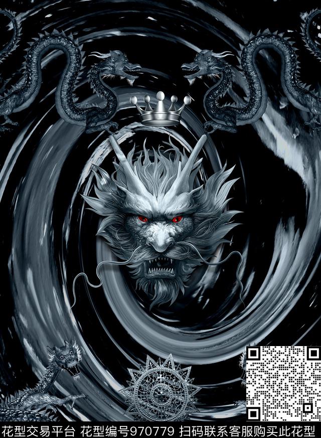 中国风定位花龙Fei-动物世界数码印花华亿平台下载（图片编号: 970779） - 瓦栏（Walan）