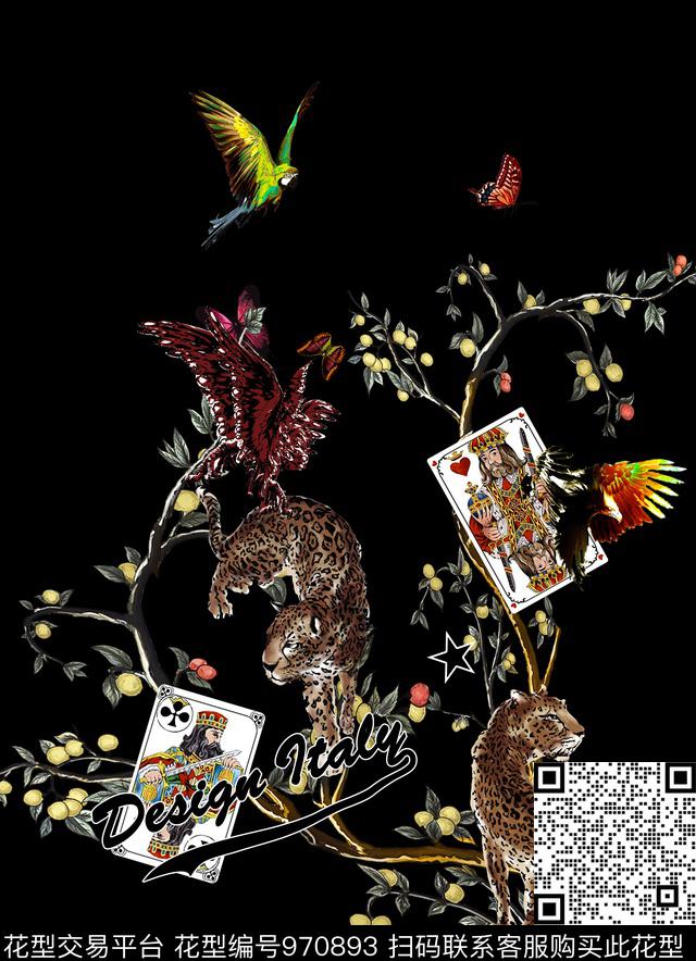 鸟花卉豹子数码印花华亿平台下载（图片编号: 970893） - 瓦栏（Walan）