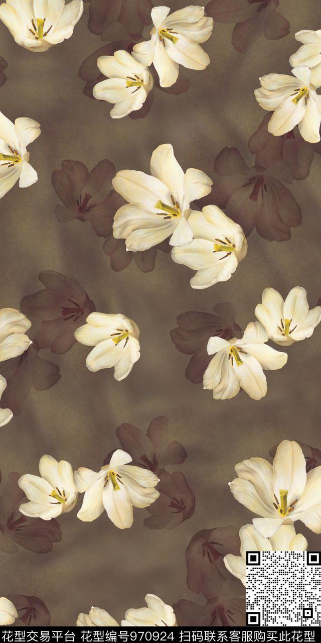 数码华亿平台手绘花卉女装数码印花华亿平台下载（图片编号: 970924） - 瓦栏（Walan）