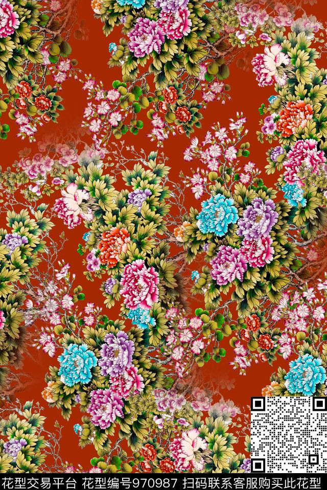 花卉牡丹杭州数码印花华亿平台下载（图片编号: 970987） - 瓦栏（Walan）