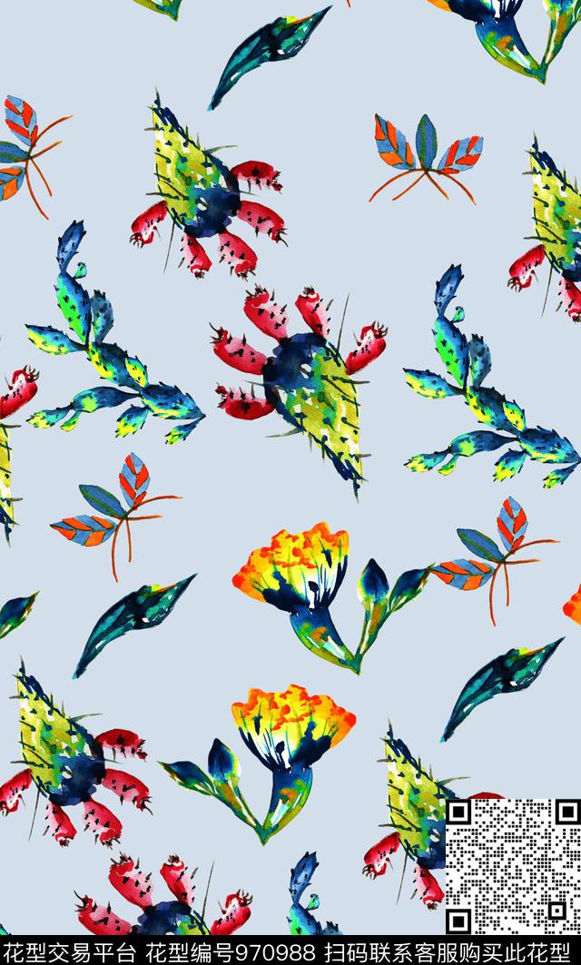小碎花花卉手绘花卉数码印花华亿平台下载（图片编号: 970988） - 瓦栏（Walan）