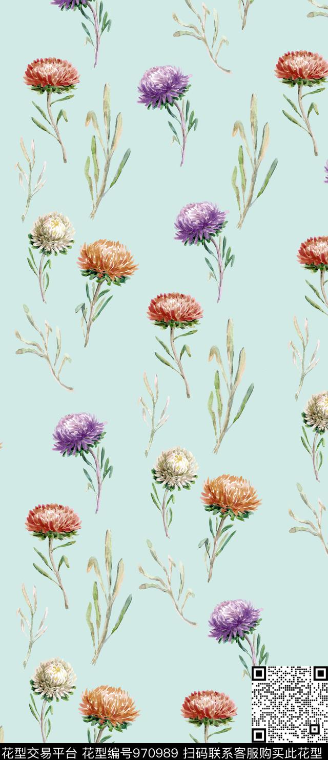 小碎花花卉手绘花卉数码印花华亿平台下载（图片编号: 970989） - 瓦栏（Walan）