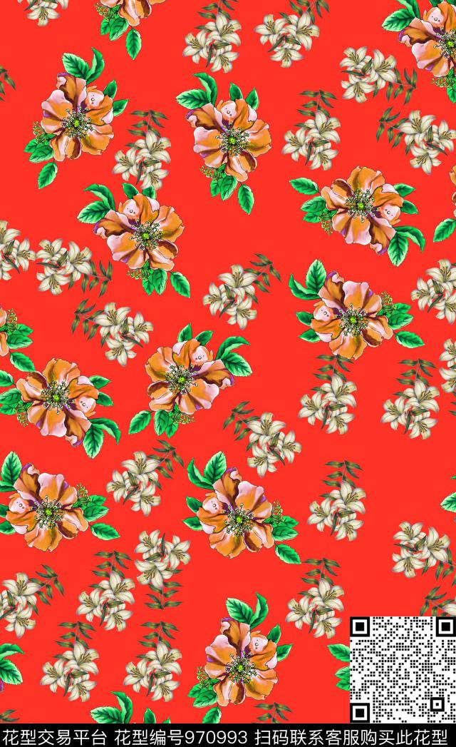 小碎花花卉手绘花卉数码印花华亿平台下载（图片编号: 970993） - 瓦栏（Walan）