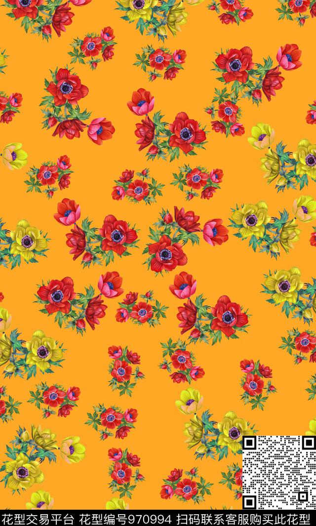 小碎花花卉手绘花卉数码印花华亿平台下载（图片编号: 970994） - 瓦栏（Walan）