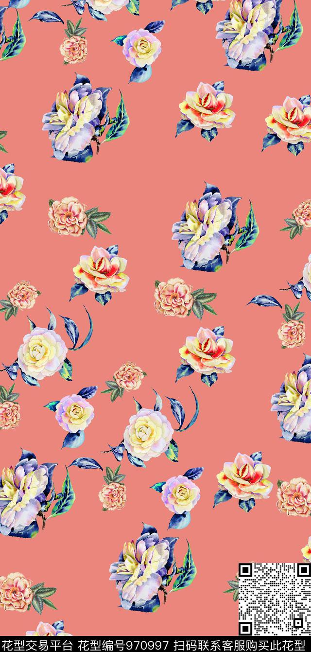 小碎花花卉手绘花卉数码印花华亿平台下载（图片编号: 970997） - 瓦栏（Walan）