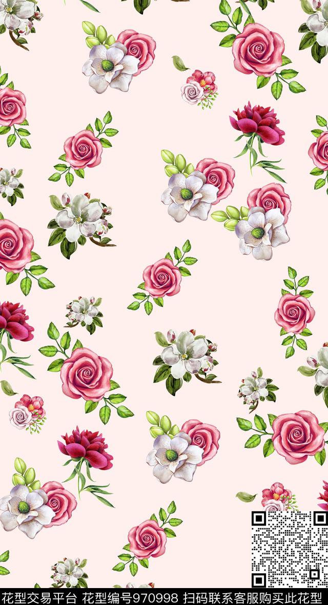 小碎花花卉手绘花卉数码印花华亿平台下载（图片编号: 970998） - 瓦栏（Walan）