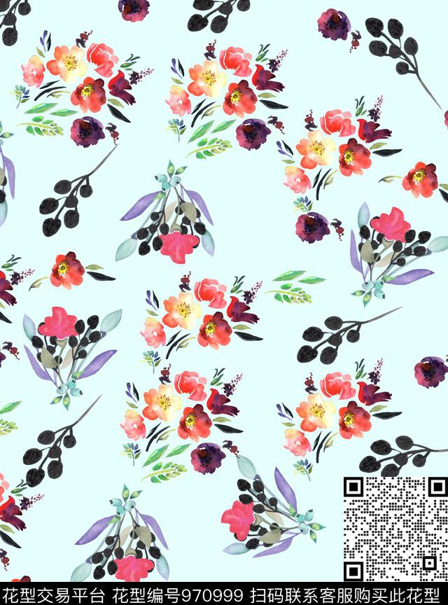 小碎花花卉手绘花卉数码印花华亿平台下载（图片编号: 970999） - 瓦栏（Walan）