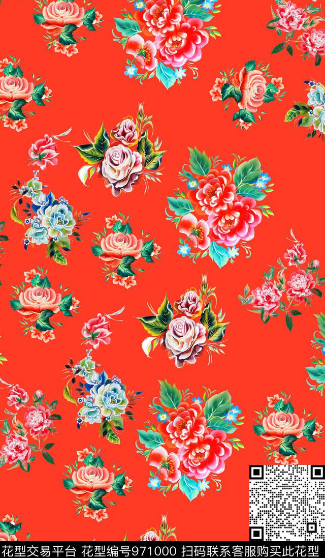 小碎花花卉手绘花卉数码印花华亿平台下载（图片编号: 971000） - 瓦栏（Walan）