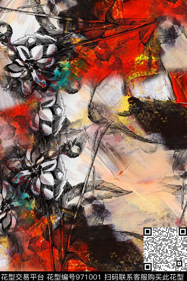 抽象复古油画华亿平台数码印花华亿平台下载（图片编号: 971001） - 瓦栏（Walan）