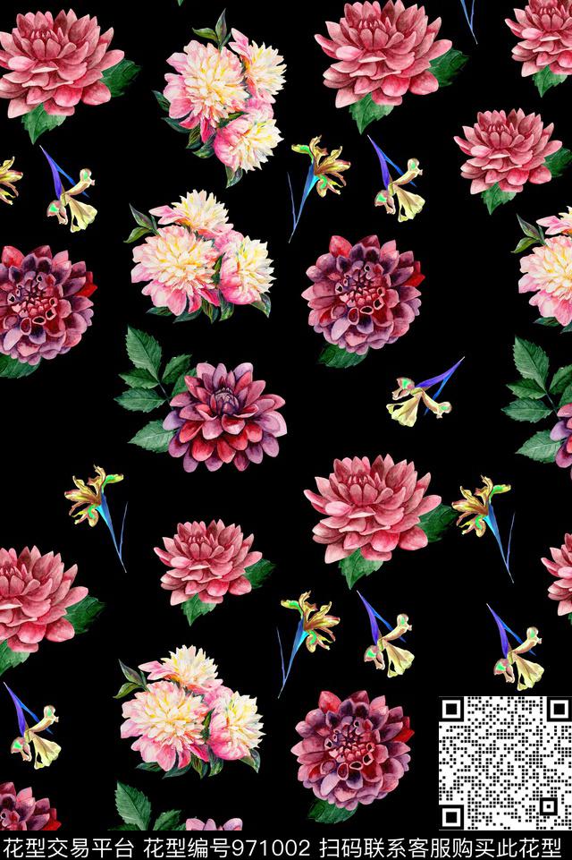 小碎花花卉手绘花卉数码印花华亿平台下载（图片编号: 971002） - 瓦栏（Walan）