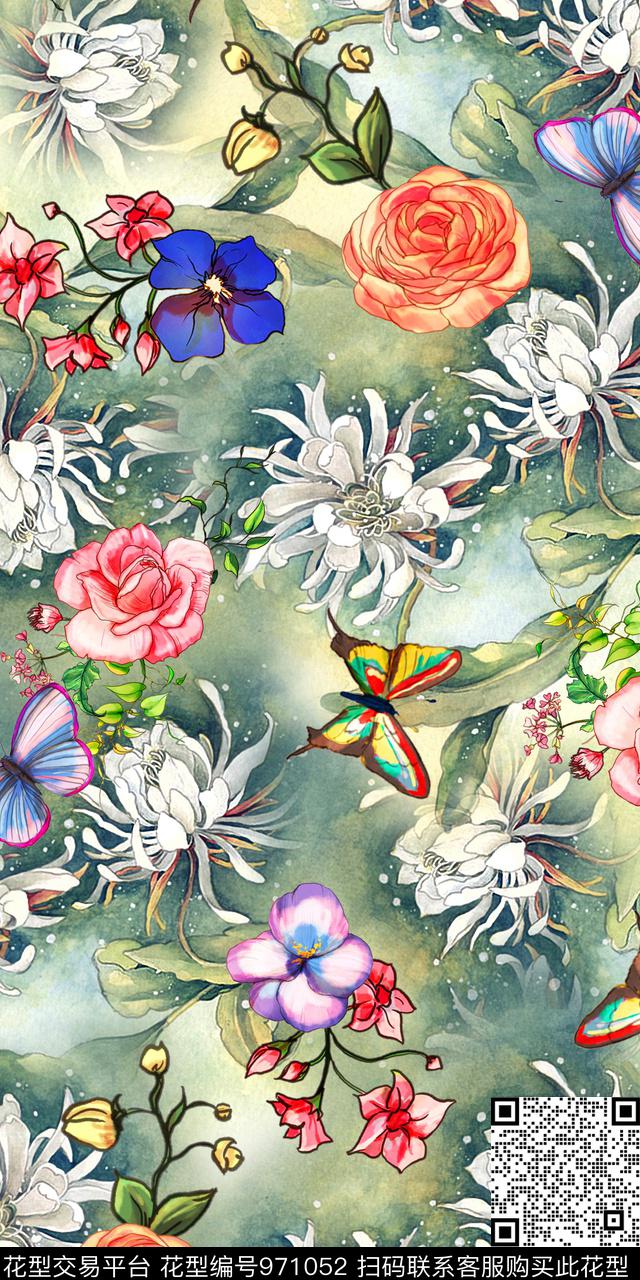 数码华亿平台水彩花卉手绘花卉数码印花华亿平台下载（图片编号: 971052） - 瓦栏（Walan）