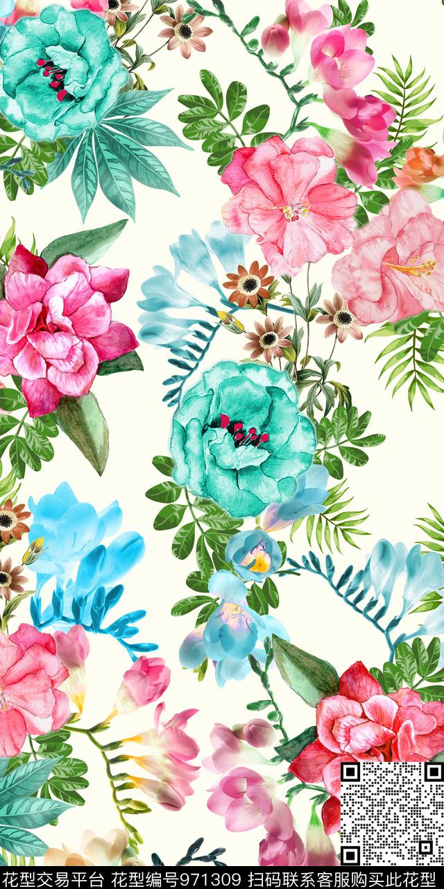 花卉3D立体绿植树叶数码印花华亿平台下载（图片编号: 971309） - 瓦栏（Walan）