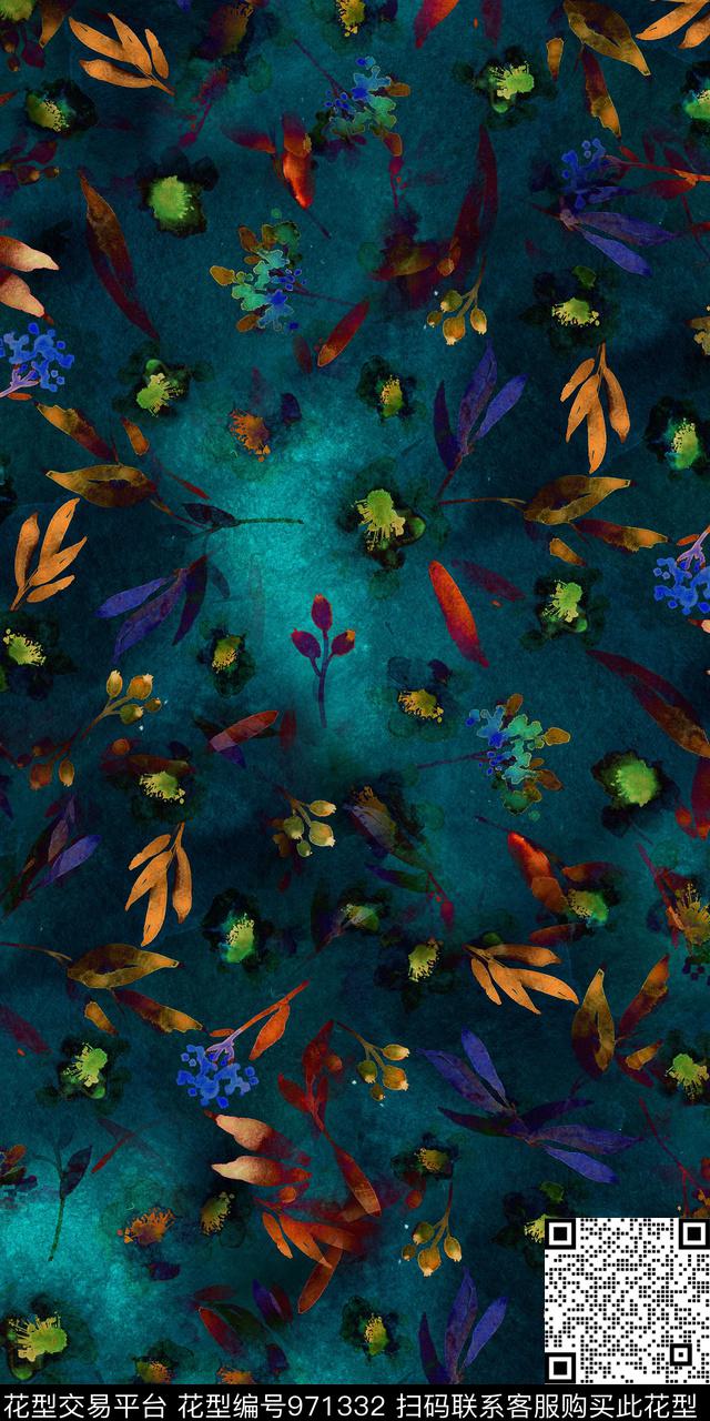 小碎花手绘花卉抽象花卉数码印花华亿平台下载（图片编号: 971332） - 瓦栏（Walan）