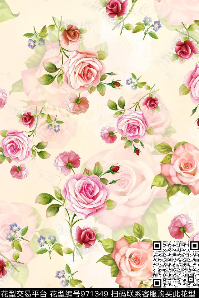 素雅底纹数码花卉数码印花华亿平台下载（图片编号: 971349） - 瓦栏（Walan）