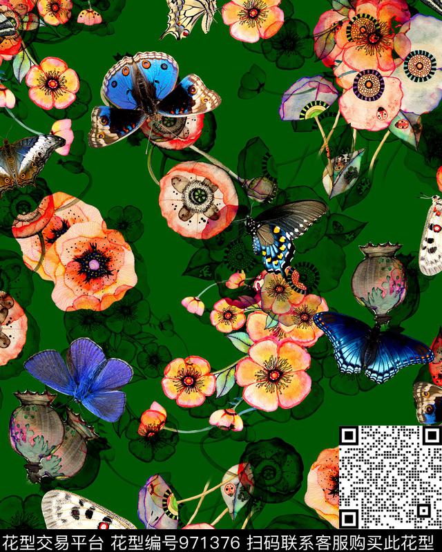 水彩花卉虞美人罂粟花数码印花华亿平台下载（图片编号: 971376） - 瓦栏（Walan）