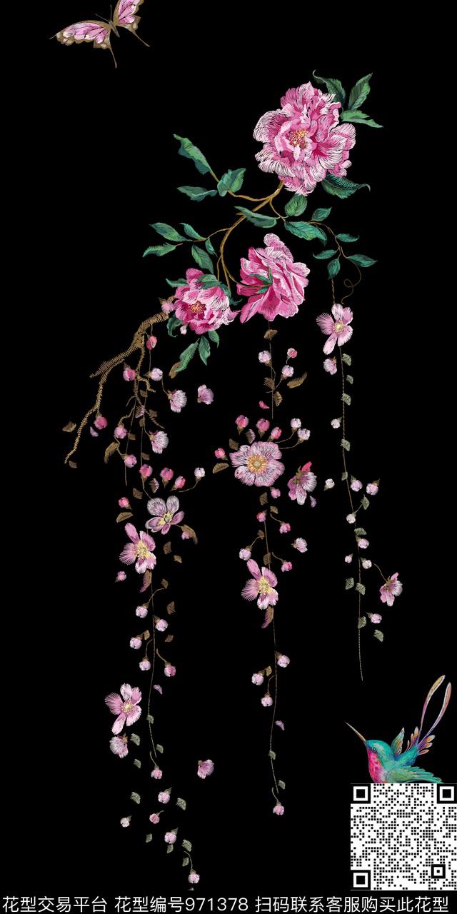 花卉花鸟定位花数码印花华亿平台下载（图片编号: 971378） - 瓦栏（Walan）