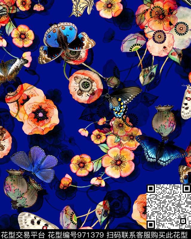 水彩花卉虞美人罂粟花数码印花华亿平台下载（图片编号: 971379） - 瓦栏（Walan）