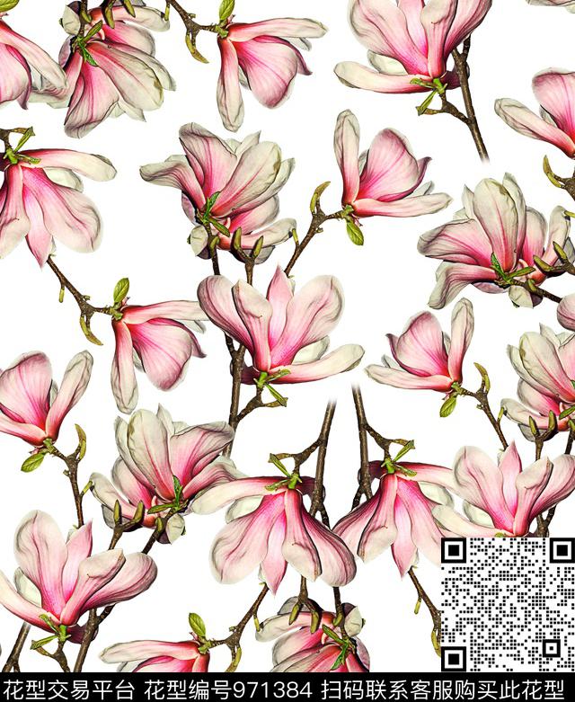 玉兰花花卉大牌风数码印花华亿平台下载（图片编号: 971384） - 瓦栏（Walan）