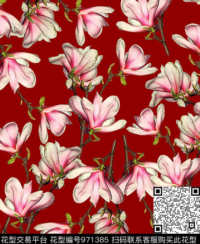 玉兰花花卉大牌风数码印花华亿平台下载（图片编号: 971385） - 瓦栏（Walan）