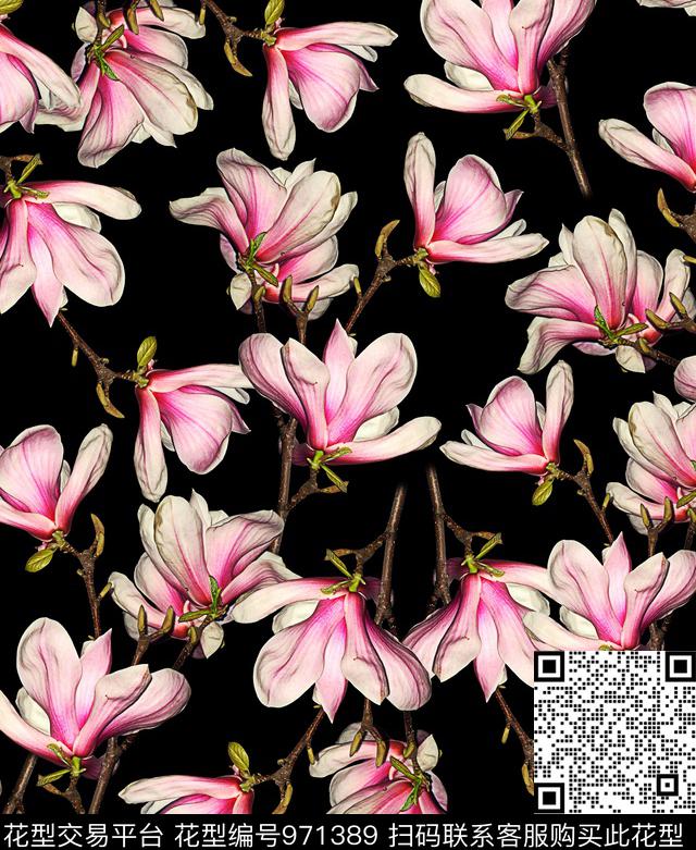 玉兰花花卉大牌风数码印花华亿平台下载（图片编号: 971389） - 瓦栏（Walan）