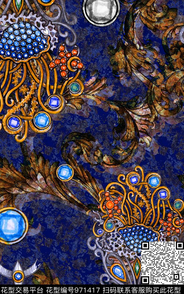 民族风肌理珠宝宝石数码印花华亿平台下载（图片编号: 971417） - 瓦栏（Walan）