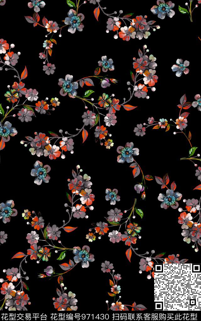 小碎花花卉水彩花卉数码印花华亿平台下载（图片编号: 971430） - 瓦栏（Walan）