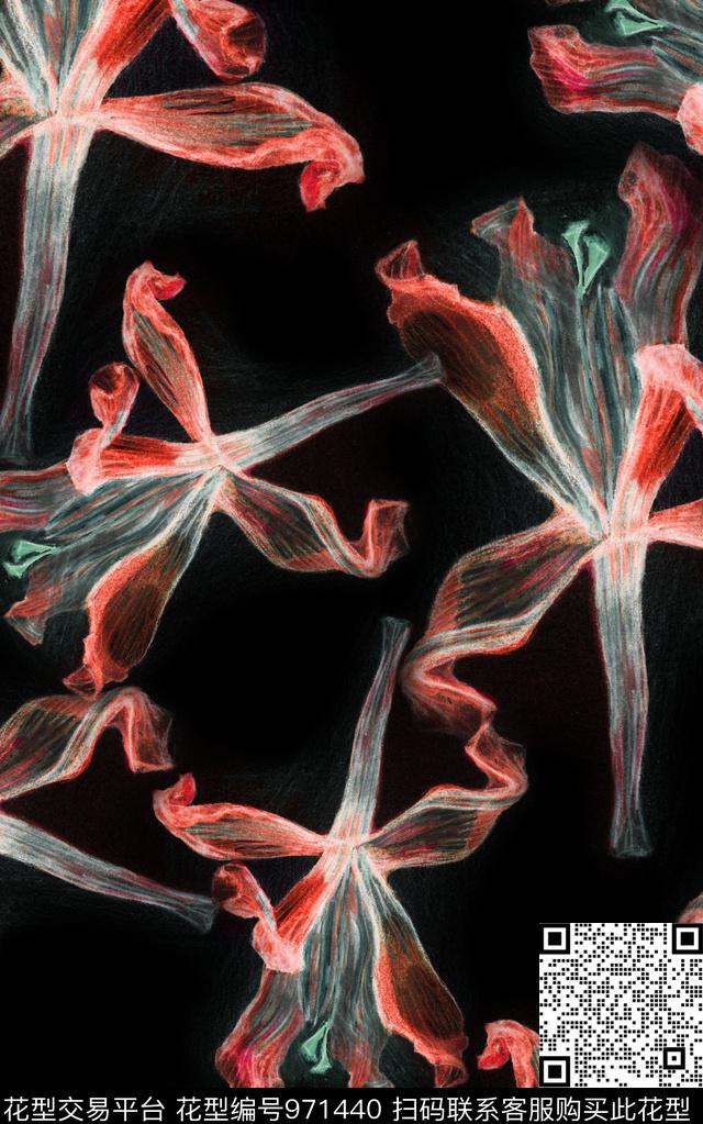 黑白华亿平台肌理花卉数码印花华亿平台下载（图片编号: 971440） - 瓦栏（Walan）