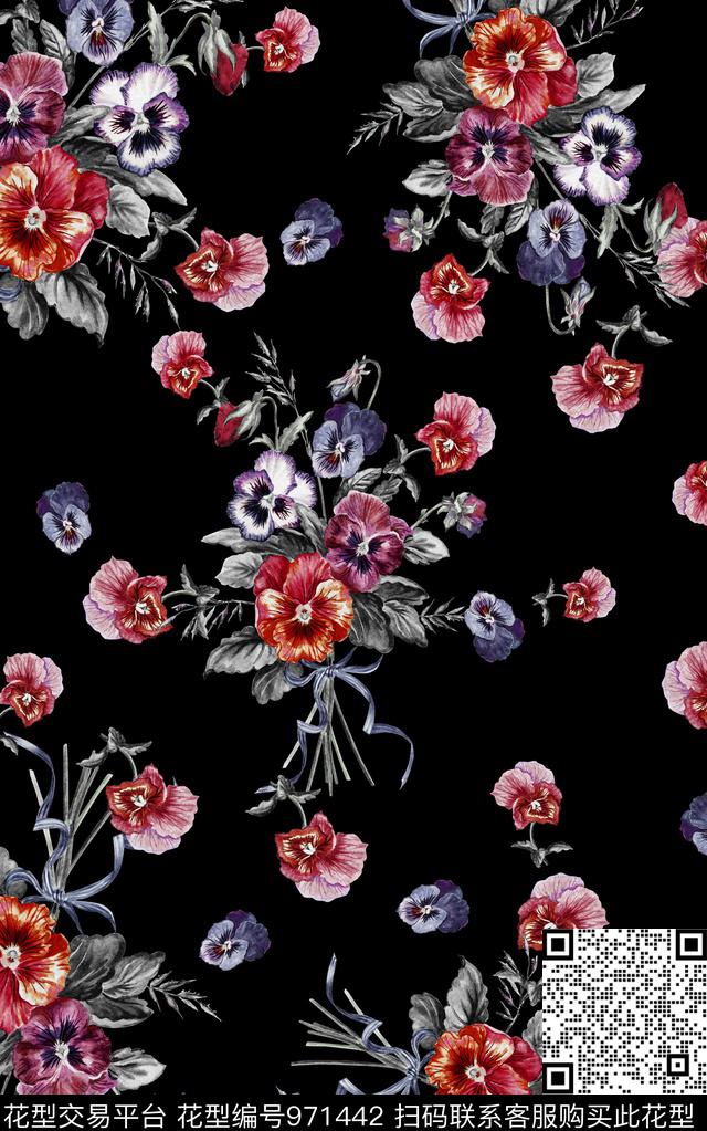 小碎花花卉水彩花卉数码印花华亿平台下载（图片编号: 971442） - 瓦栏（Walan）