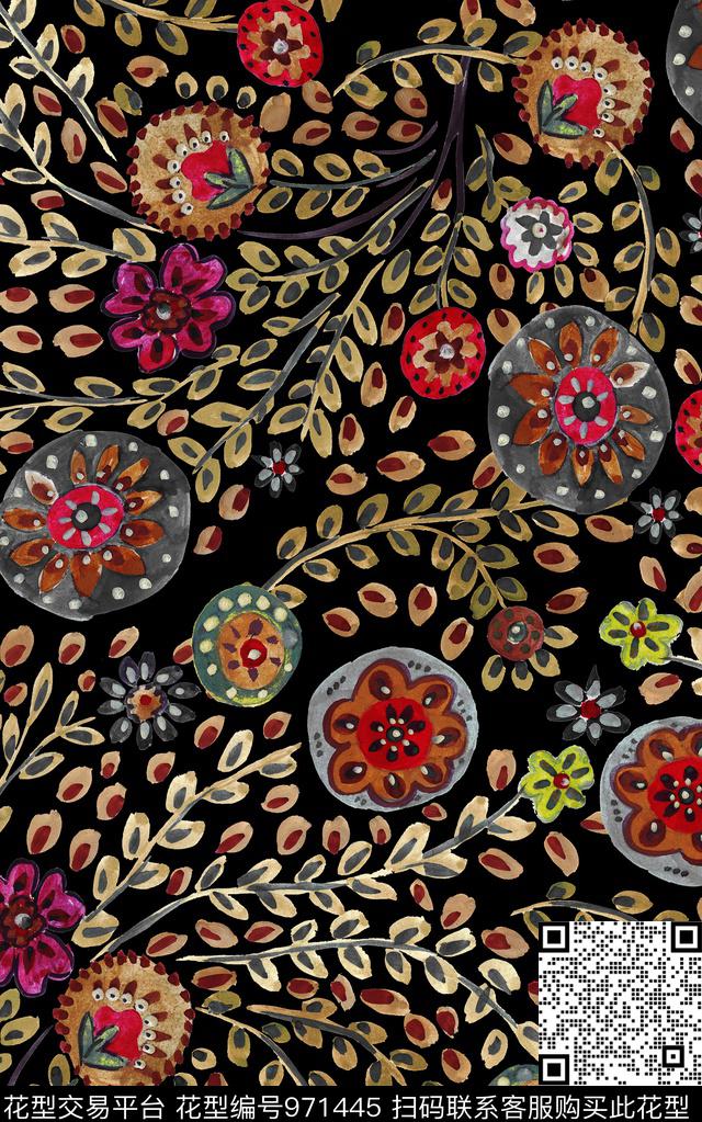 动物花卉民族风小碎花数码印花华亿平台下载（图片编号: 971445） - 瓦栏（Walan）