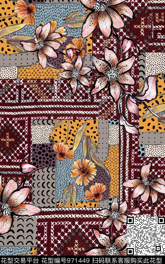 民族风数码华亿平台花卉数码印花华亿平台下载（图片编号: 971449） - 瓦栏（Walan）