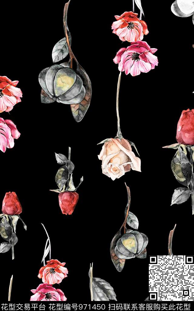 小碎花水彩花卉花卉数码印花华亿平台下载（图片编号: 971450） - 瓦栏（Walan）