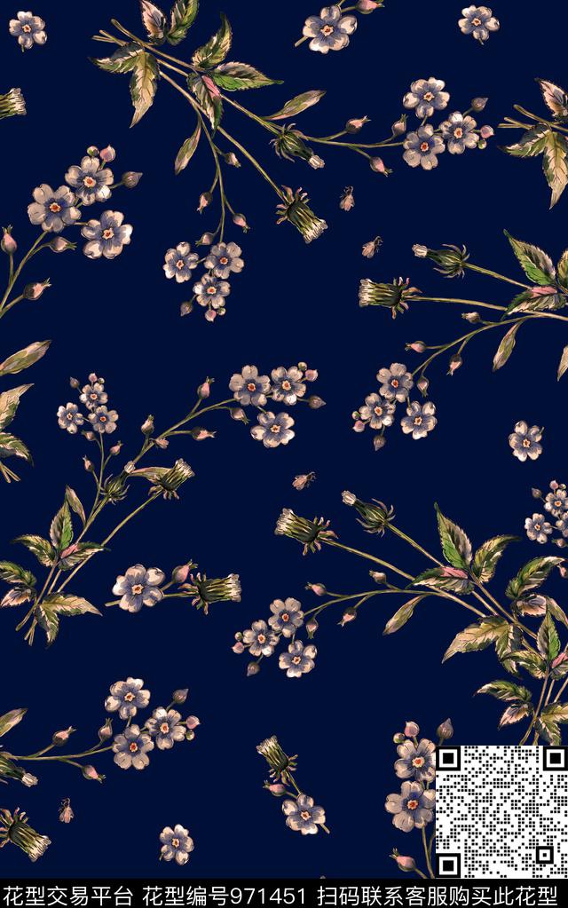 小碎花花卉水彩花卉数码印花华亿平台下载（图片编号: 971451） - 瓦栏（Walan）