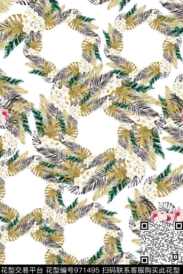 数码华亿平台花卉圆形数码印花华亿平台下载（图片编号: 971495） - 瓦栏（Walan）